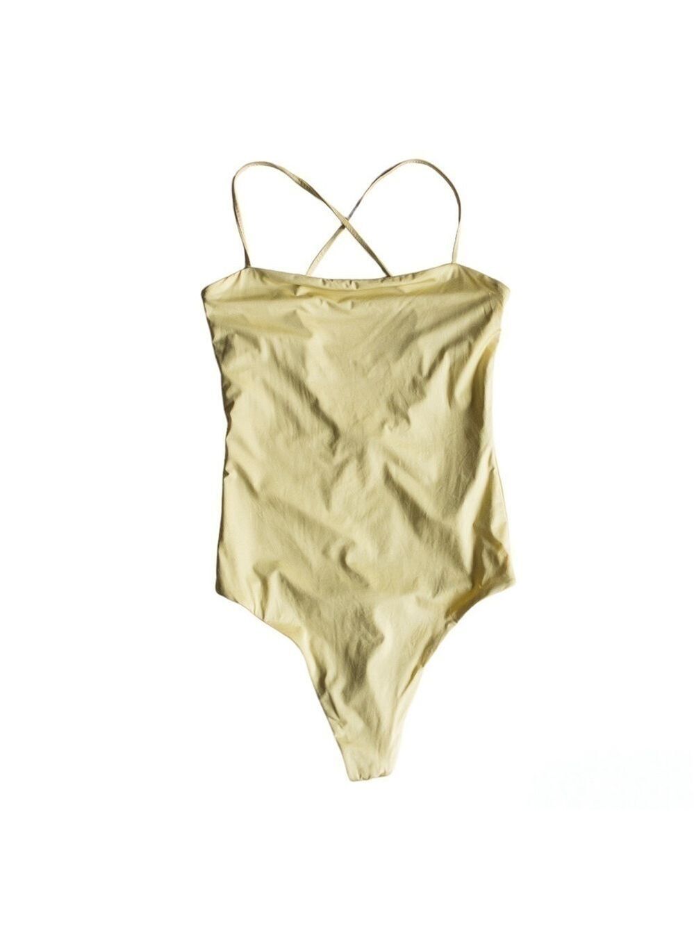 Wilfred Naidoo Criss bodysuit Spaghetti Strap Criss Cross Yellow Womens Small